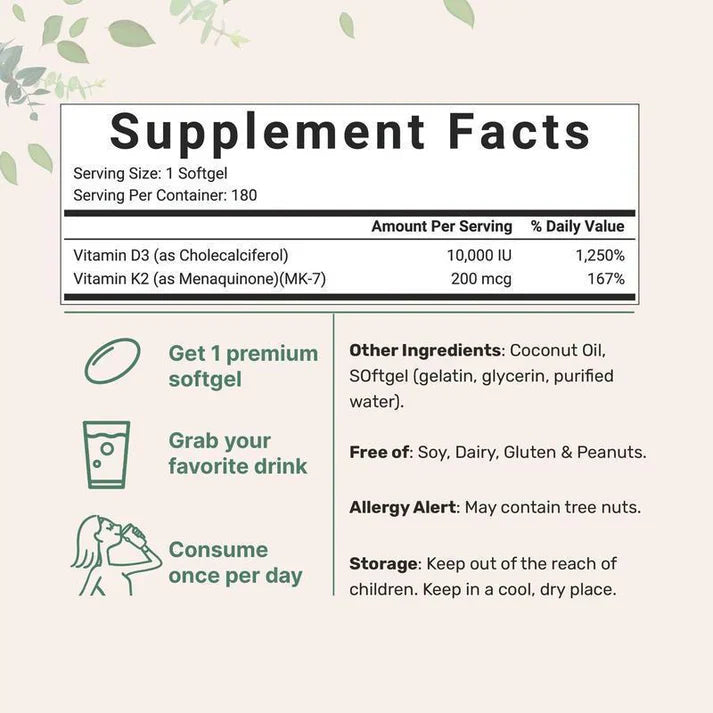 Micro Ingredients Vitamin D3 K2 Supplement Softgels