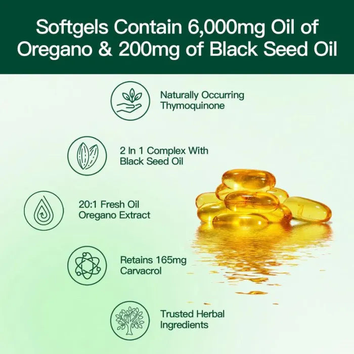 Aceite de Orégano Con Aceite de Semilla Negra 300 Cápsulas