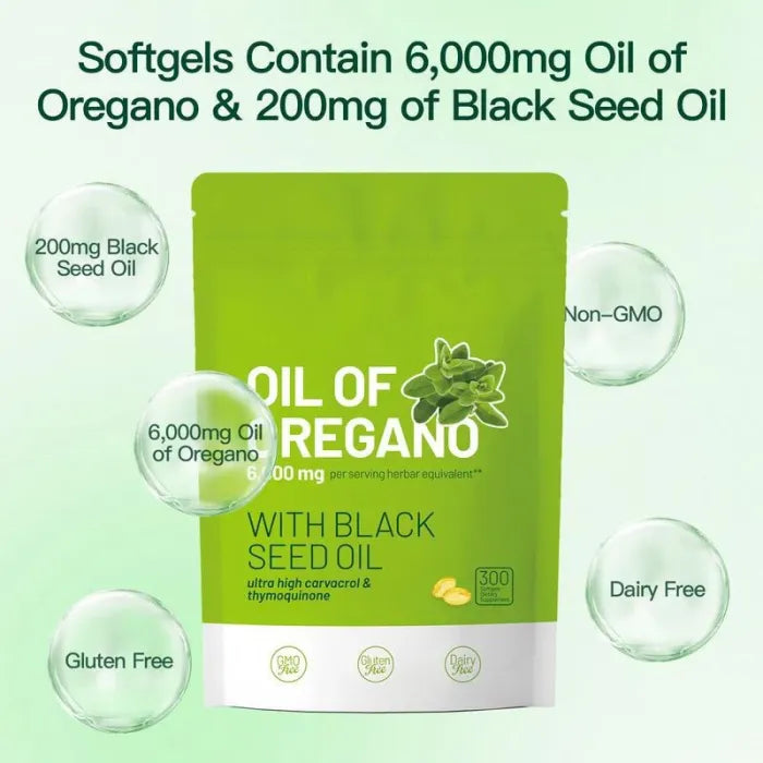 Aceite de Orégano Con Aceite de Semilla Negra 300 Cápsulas